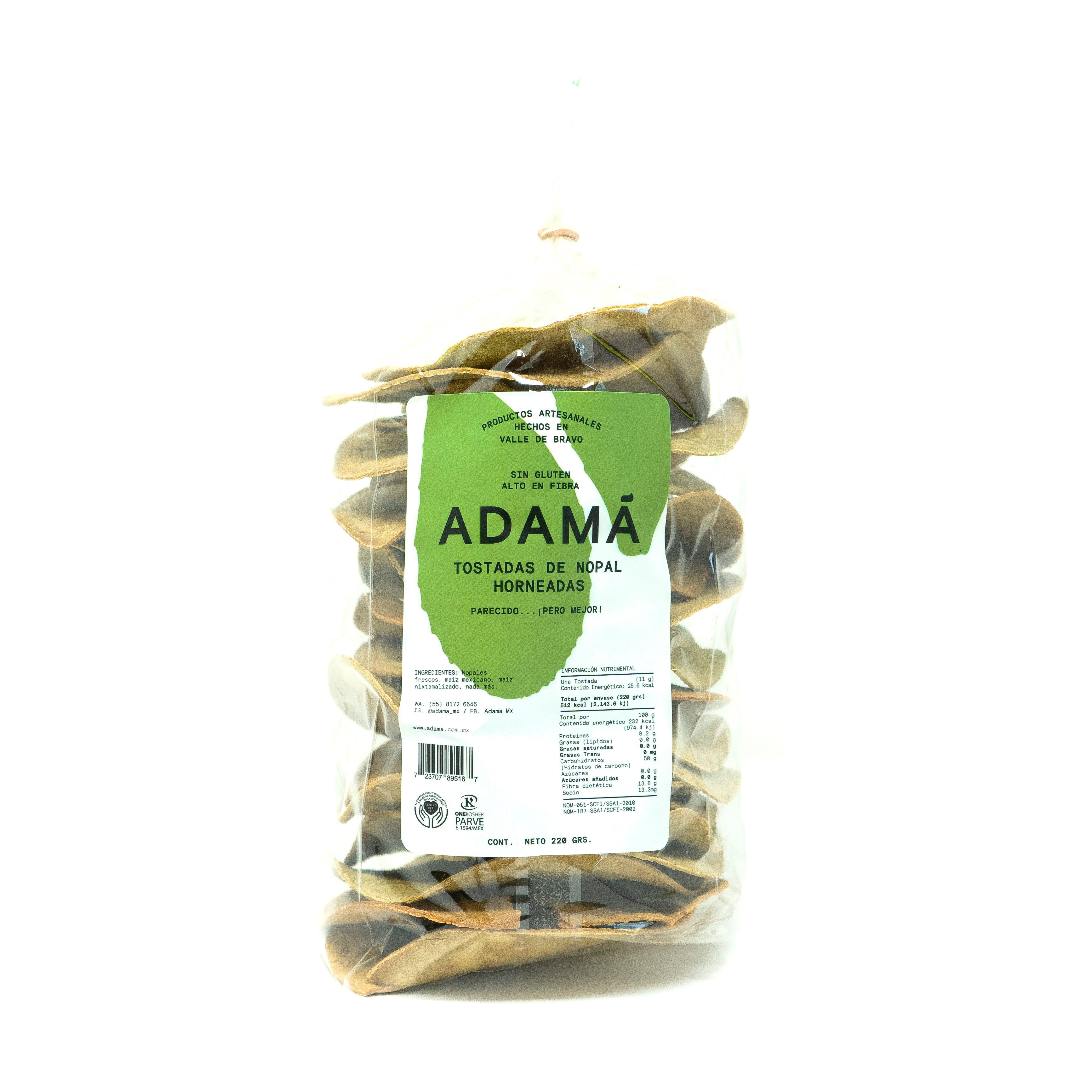 Empaque de Tostadas De Nopal 220g marca Adamá 