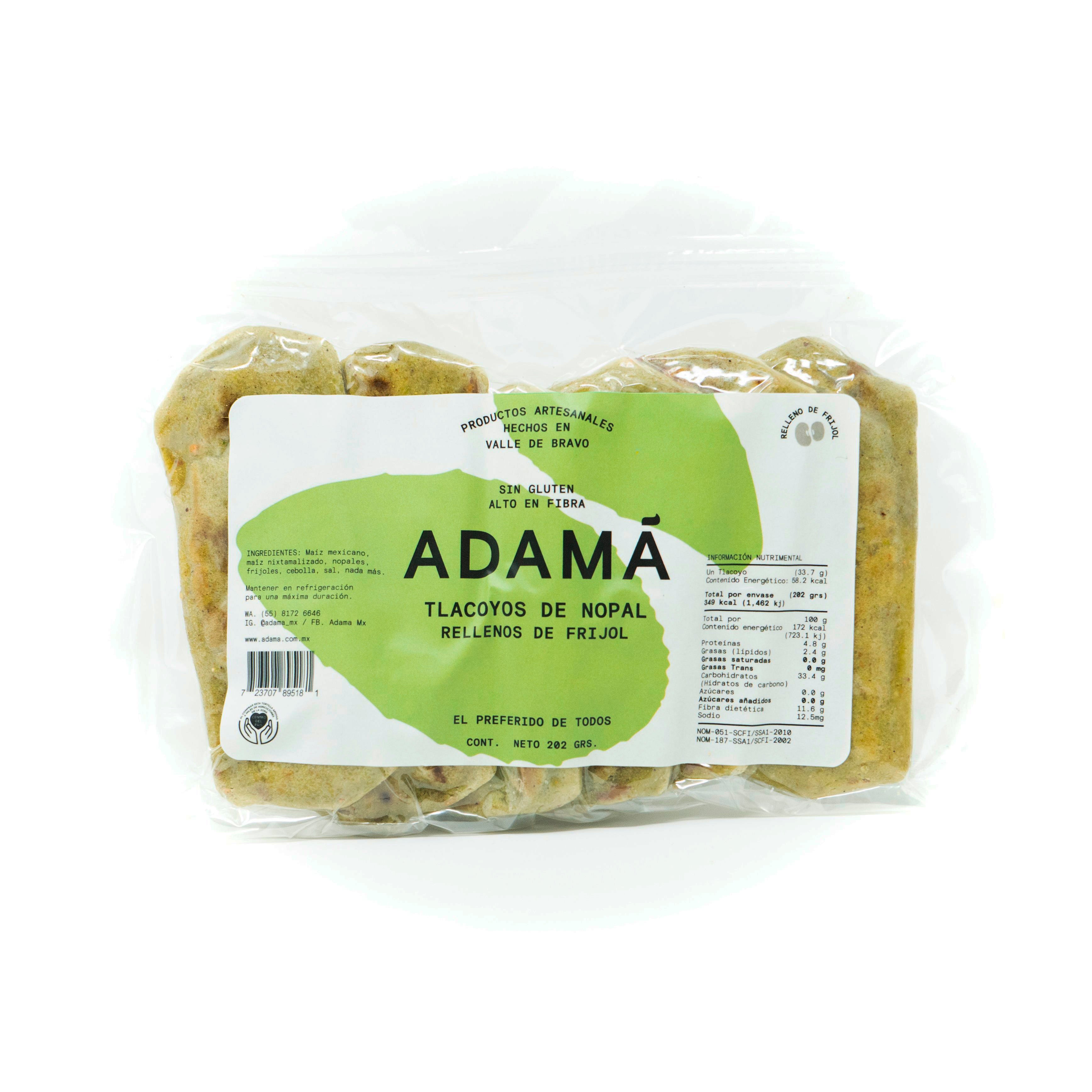 Empaque de Tlacoyo De Nopal y Frijol de 202 gr marca Adamá