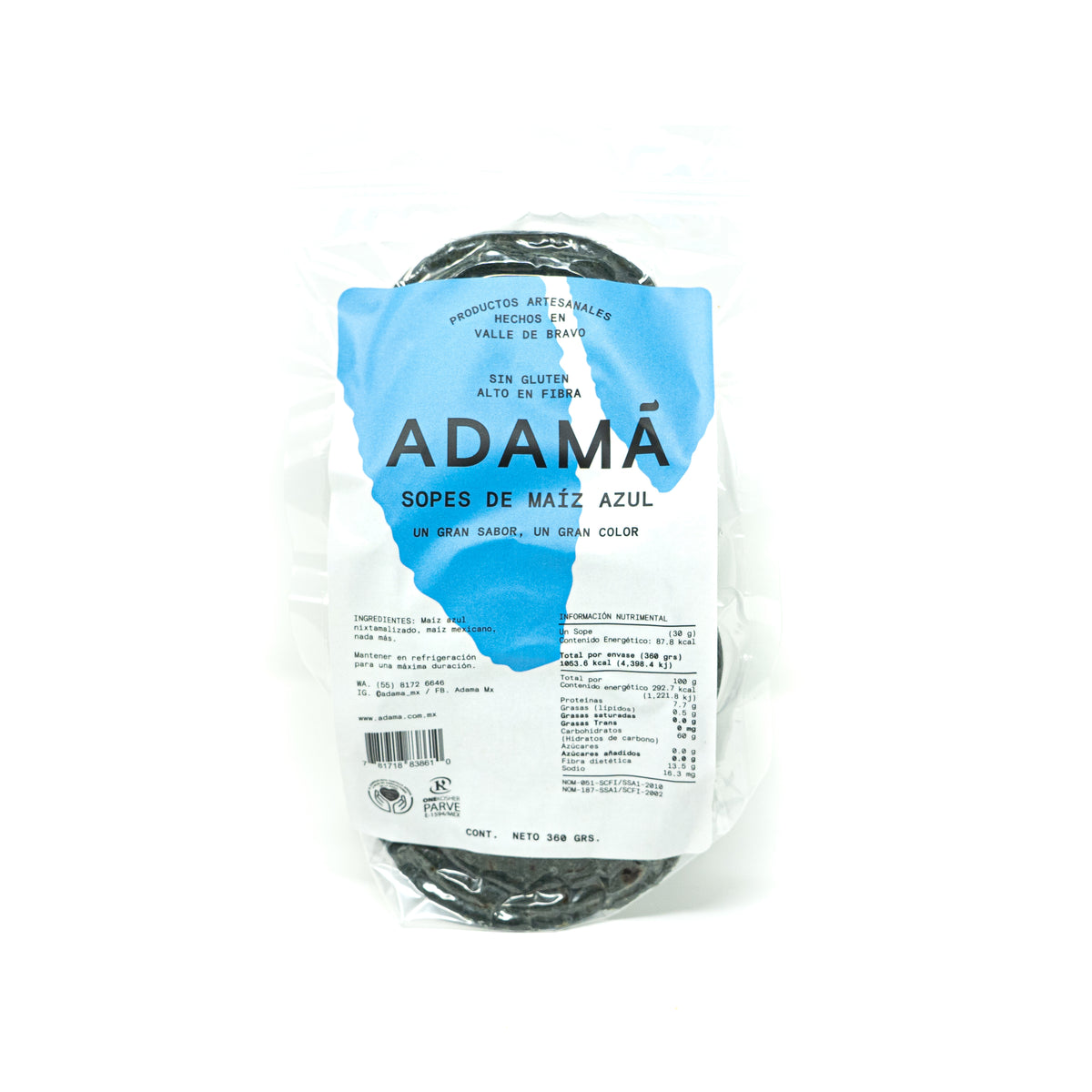 Sopes De Maíz Azul 350g sin gluten y alto en fibra| Adamá