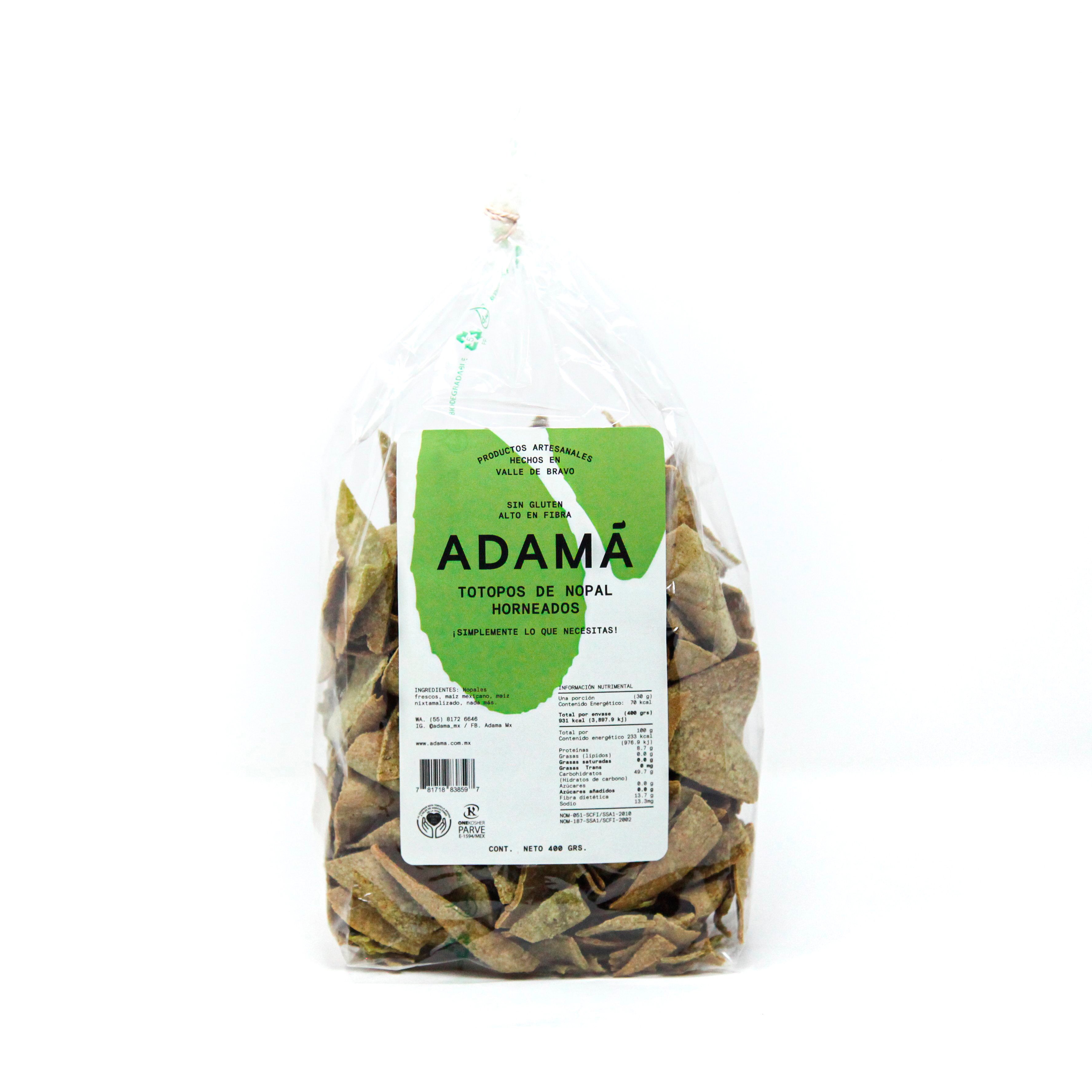 Empaque de Totopos De Nopal 400g marca Adamá